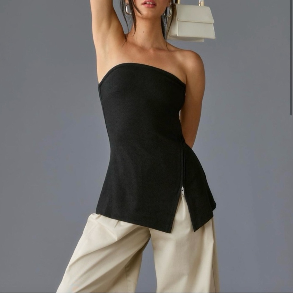 Anthropologie Strapless Asymmetrical Zip Top